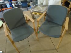 * 4 x beech effect chairs with arms - grey pads