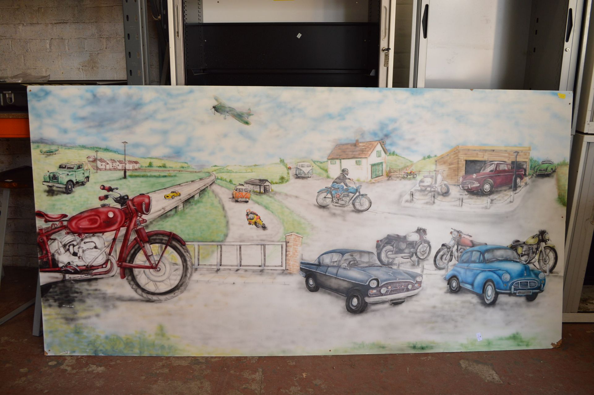 *8ft x 4ft Painting on Board of Cars, Motorbikes,
