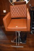 *Orlando Professional Salon Gas-Lift Chair in Tan Leather with Geometric Stitching on Chrome