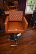 *Orlando Professional Salon Gas-Lift Chair in Tan Leather with Geometric Stitching on Chrome