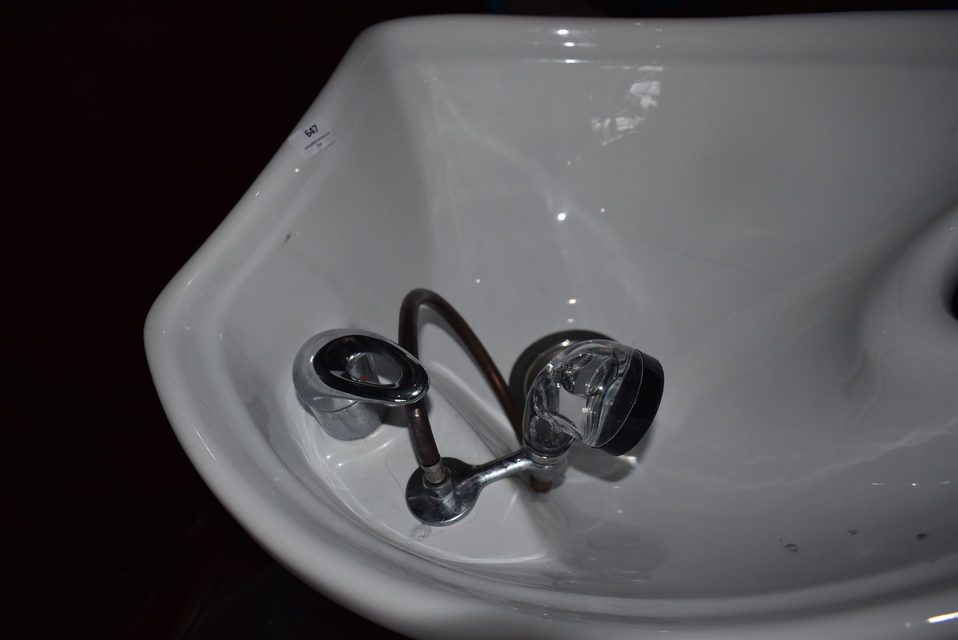 *Ceramic Back Wash Basin with Black Faux Leather and Chrome Chair, and Monoblock Mixer Tap - Image 2 of 2