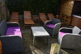 *4pc Rattan Patio Set Comprising Two Chairs, Sofa, and Occasional Table