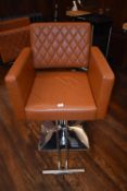 *Orlando Professional Salon Gas-Lift Chair in Tan Leather with Geometric Stitching on Chrome