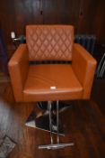 *Orlando Professional Salon Gas-Lift Chair in Tan Leather with Geometric Stitching on Chrome