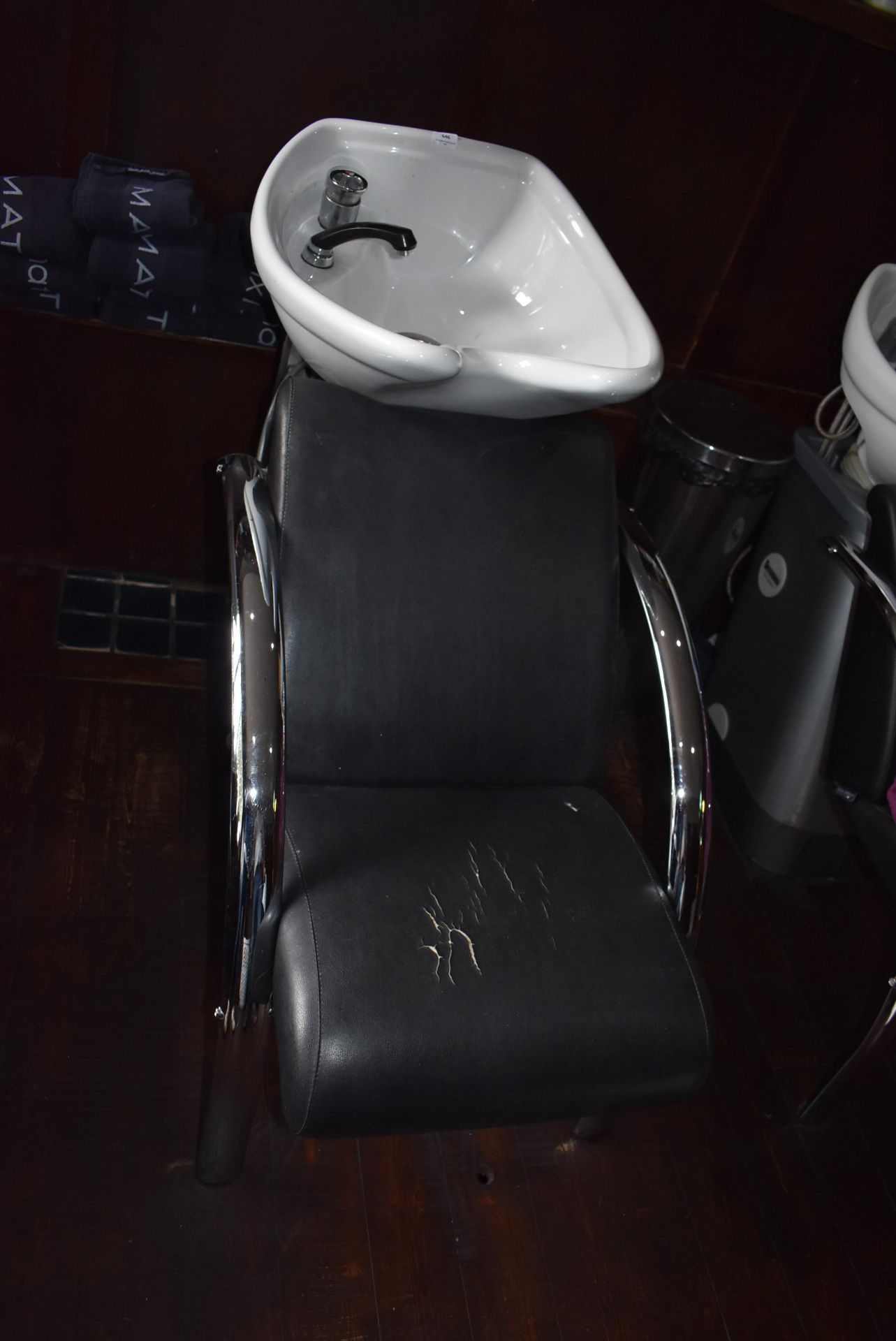 *Ceramic Back Wash Basin with Black Faux Leather and Chrome Chair, and Monoblock Mixer Tap