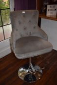 *Gas-Lift Barstool with Grey Buttoned Upholstery