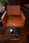 *Orlando Professional Salon Gas-Lift Chair in Tan Leather with Geometric Stitching on Chrome