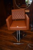 *Orlando Professional Salon Gas-Lift Chair in Tan Leather with Geometric Stitching on Chrome