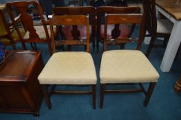 Pair of Oak Dining Chairs with Pale Gold Upholster