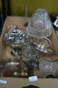 Metal Serving Dishes, Glassware, etc.