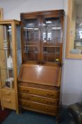 1930's Oak Bureau Bookcase with Leaded Glass Cabin