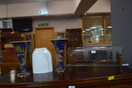Glass & Wood Bookshelves, Royal Doulton Vase and T