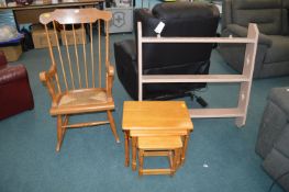 Spindleback Rocking Chair, Nest of Three Pine Tabl