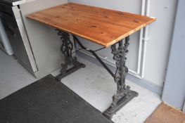 Wood Topped Pub Table on Cast Iron Base