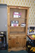 Solid Pine Shelf Unit with Two Door Cupboard