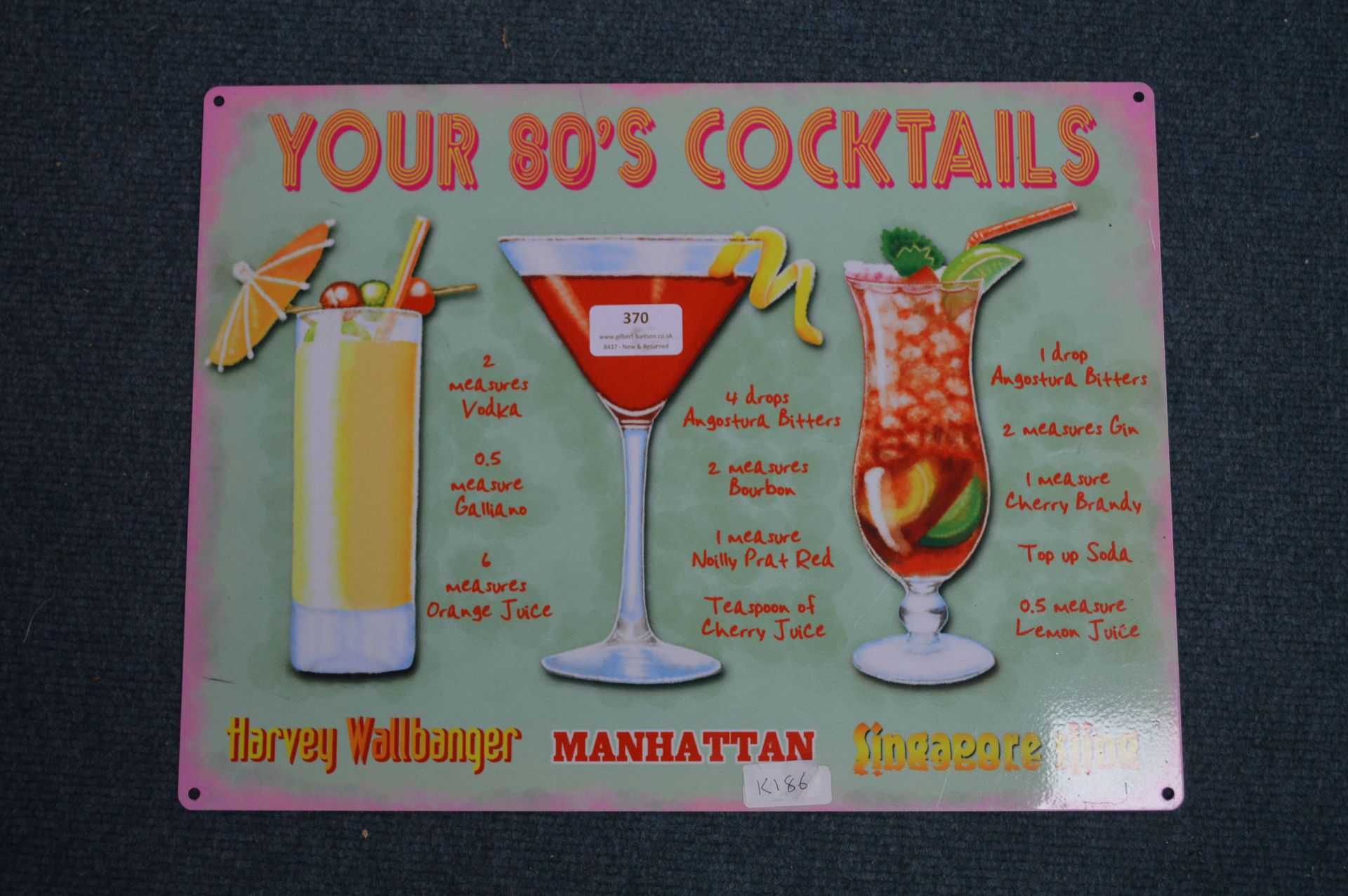 Metal Sign "Your 80s Cocktails"