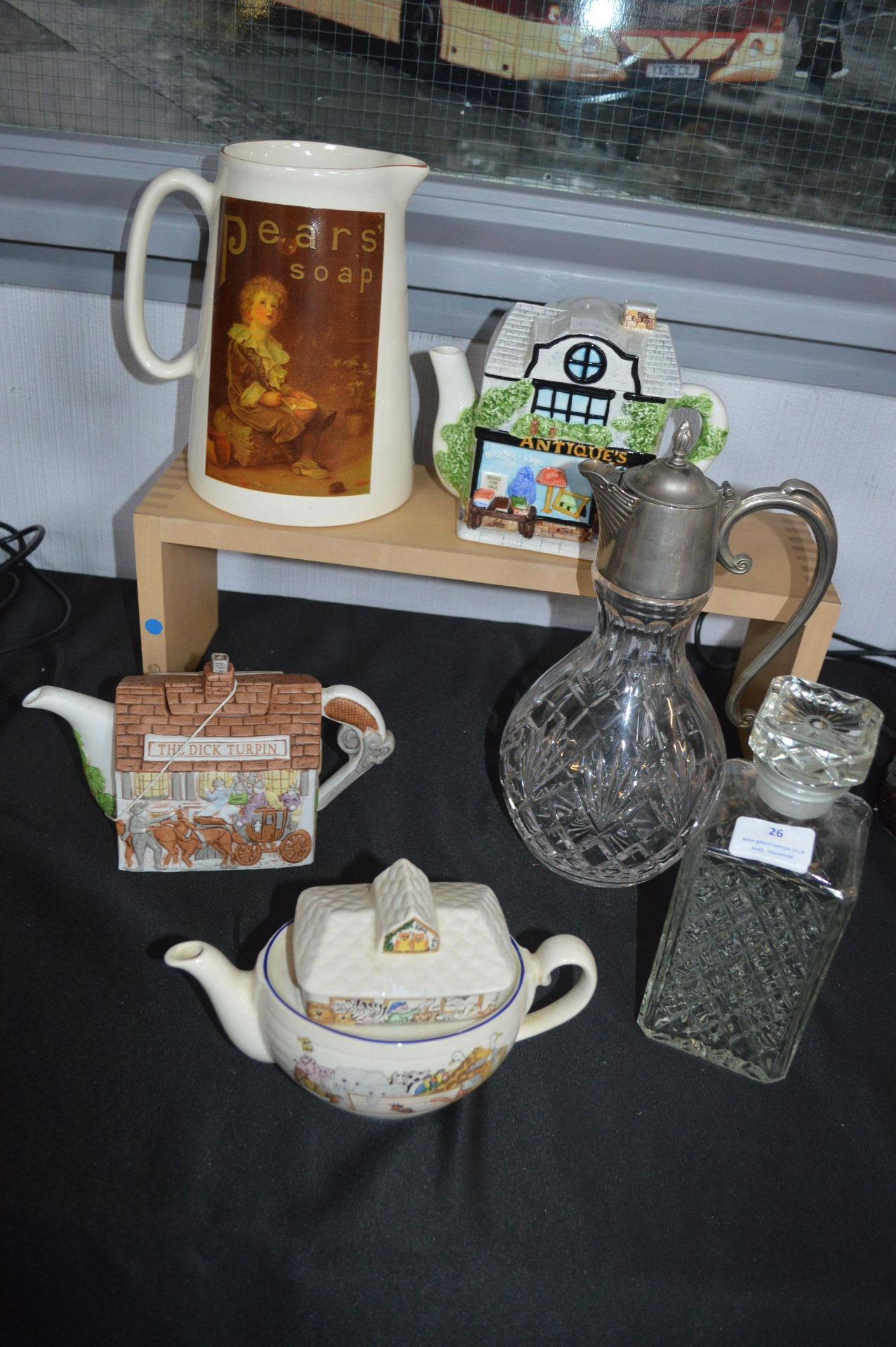 Decorative Teapots, Jug, and a Decanter