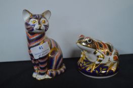 Royal Crown Derby Cat and Frog (no stoppers, damag