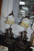 Pair of Decorative Table Lamps with Boy and Girl F