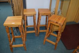 Four Solid Pine High Stools