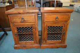 Pair of Hardwood Eastern Style Bedside Cabinets wi