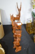 Six Carved Wooden Ethnic Antelopes