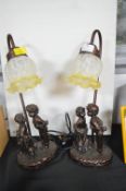 Pair of Decorative Table Lamps with Child Figures