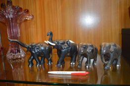 Four Carved Indian Elephants