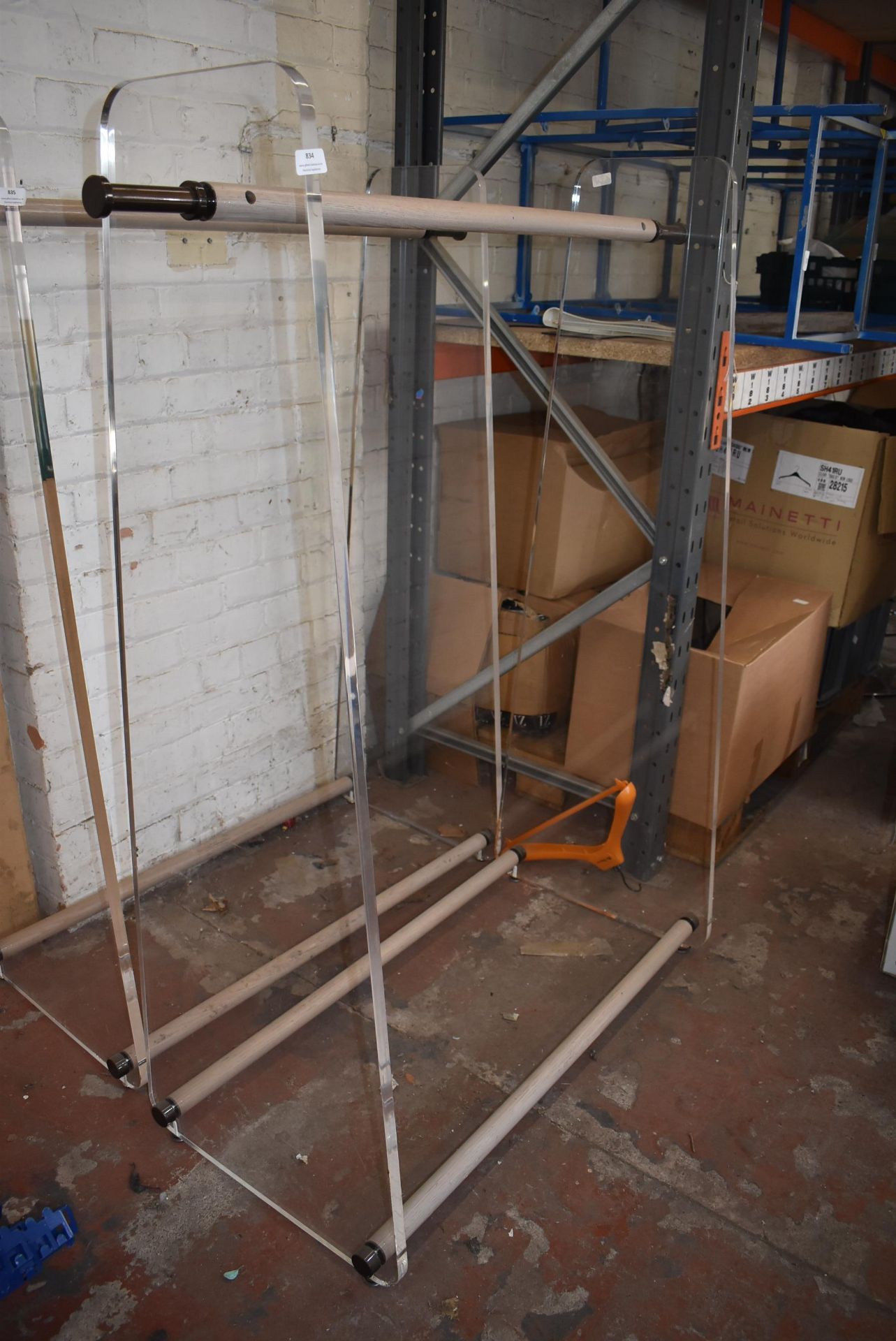 *Clear Perspex Clothes Rail with Wooden Cross Members