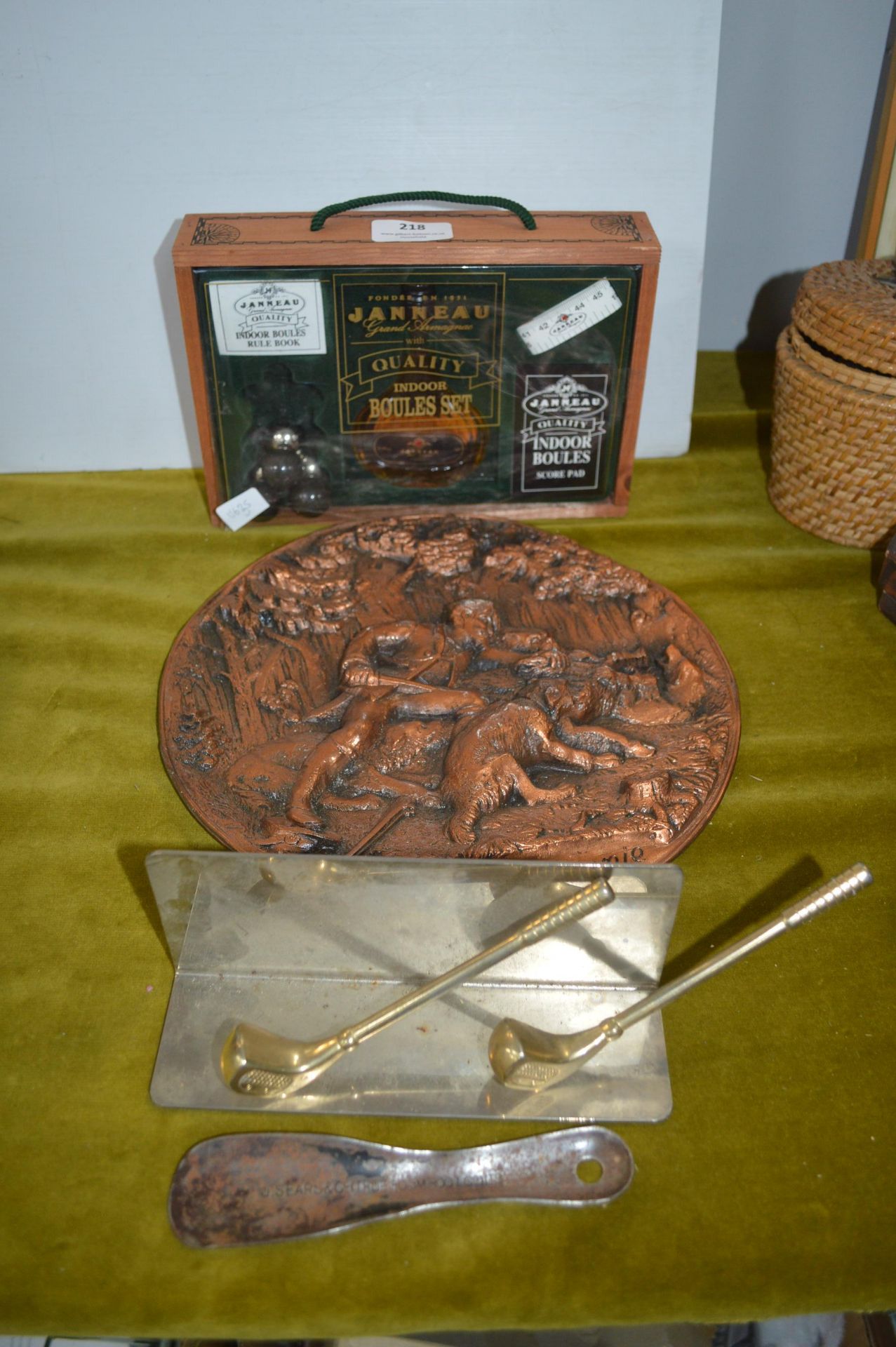 Metal Hunting Plaque, Indoor Boules Set and Golfin