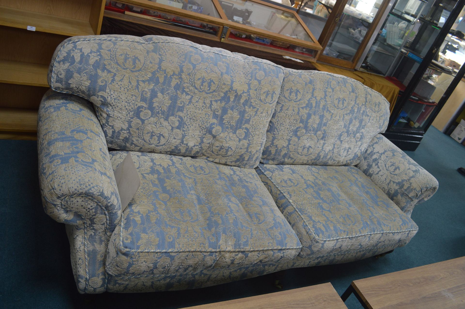 Large Two Seat Sofa in Blue Upholstery