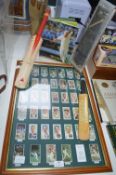 Framed Cricket Cigarette Cards plus Miniature Cric