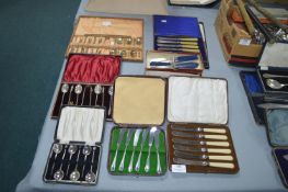 Vintage Cased Teaspoons and Butter Knives, etc.
