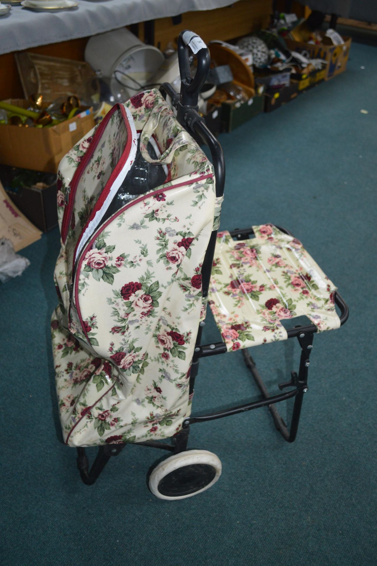 Insulated Floral Shopping Trolley with Built-in Se