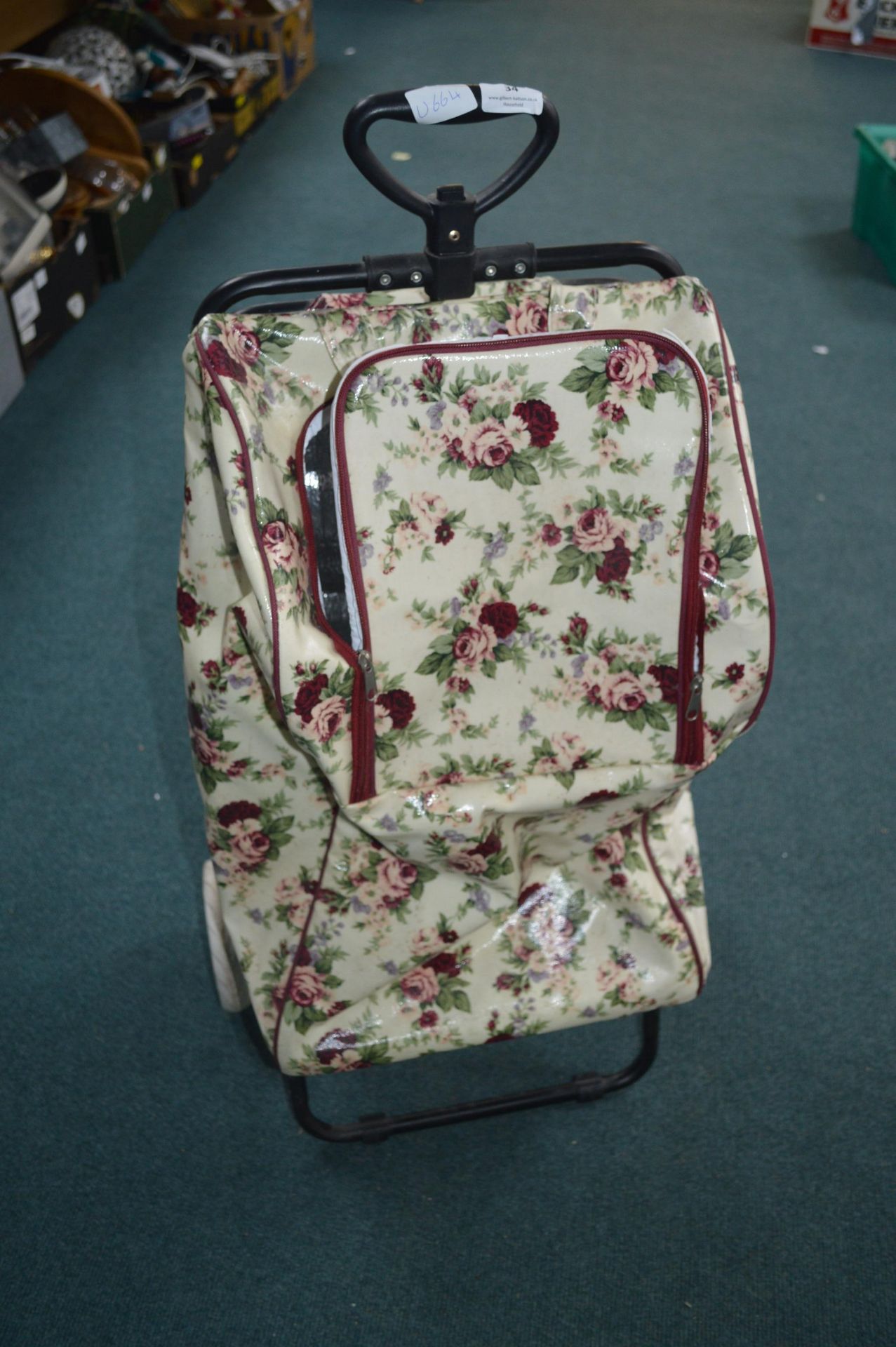 Insulated Floral Shopping Trolley with Built-in Se - Image 2 of 2