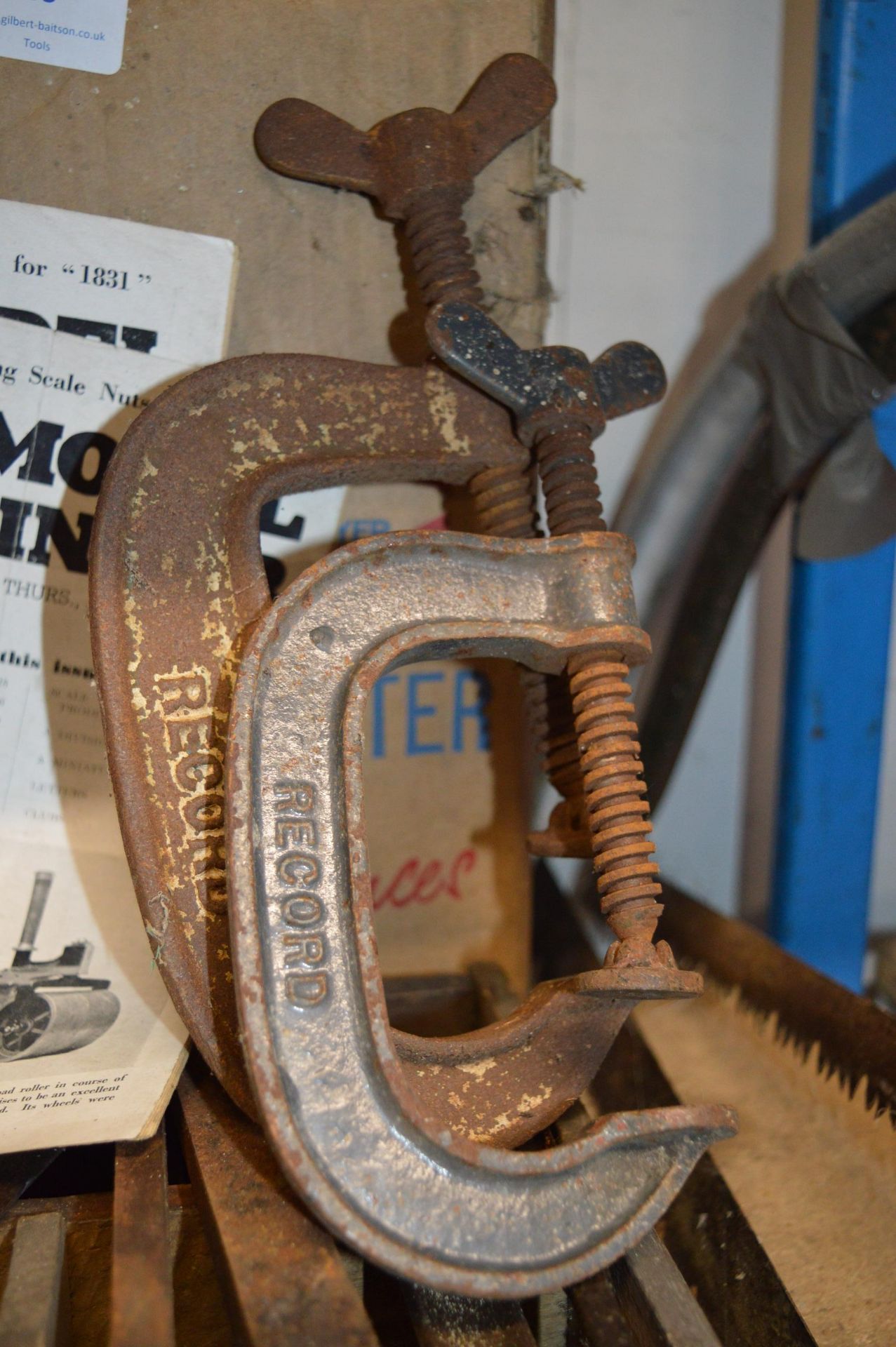 Tray of Antique Tools, Two Record G-Clamps, and a - Image 3 of 3