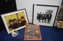 Beatles Framed Photographs, Magazine, and Mug