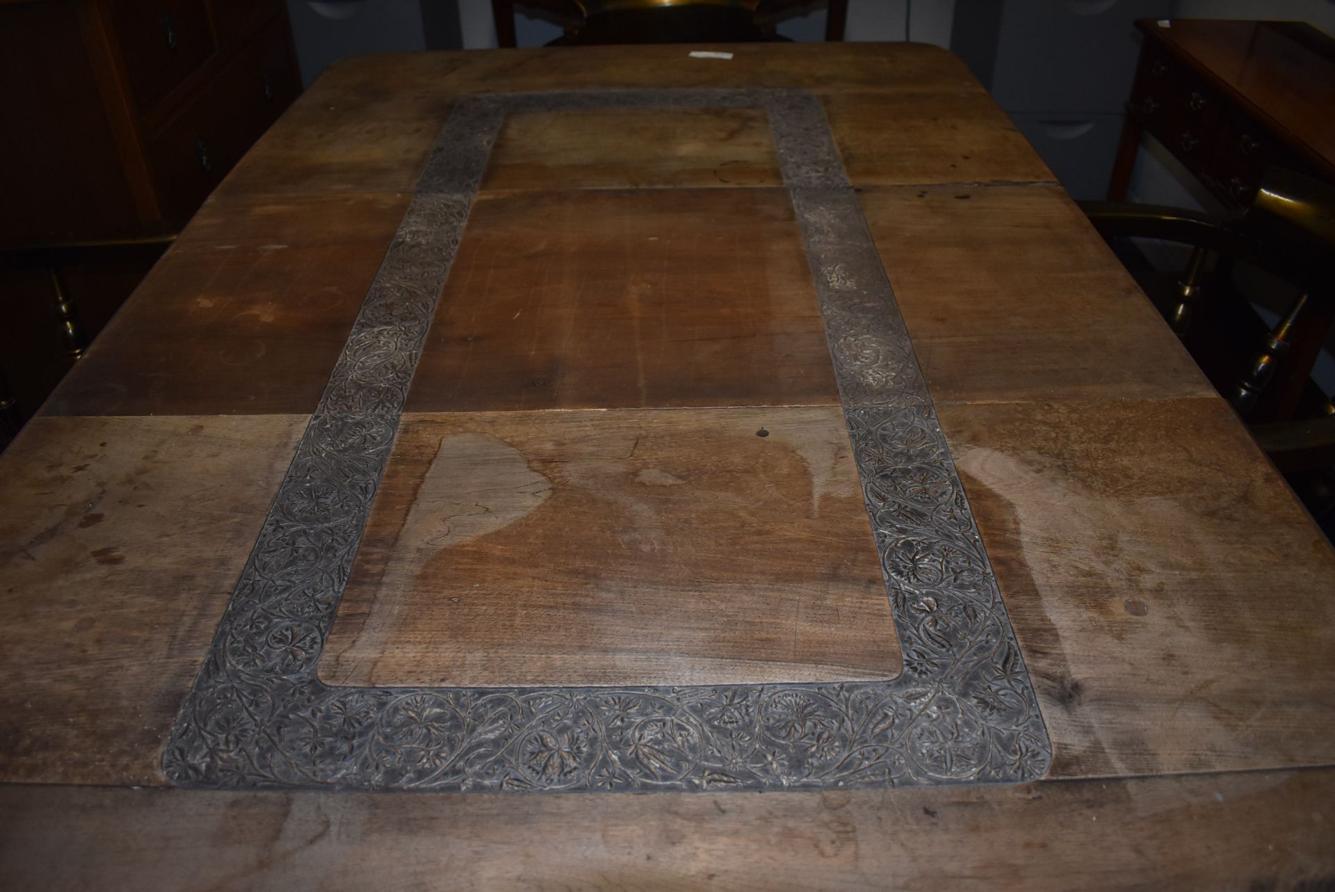 Extending Dining Table with Carved Detail to Legs and Top 42” wide 69” long - Image 2 of 3