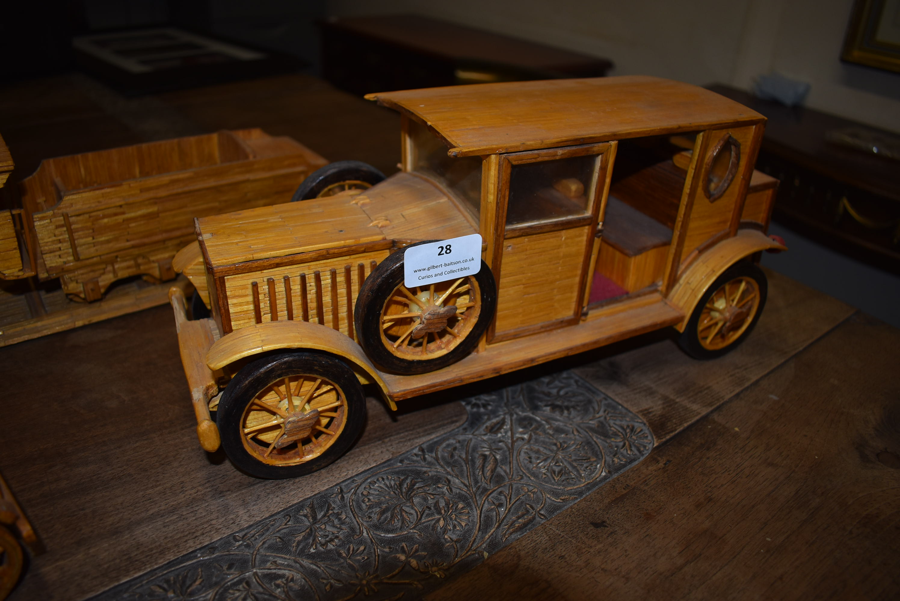 Three Handmade Matchstick Models; Vintage Car, Bus, and Steam Train - Image 2 of 12