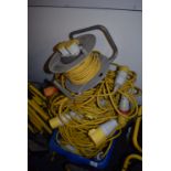 Tub of 110v Extension Leads and One Reel