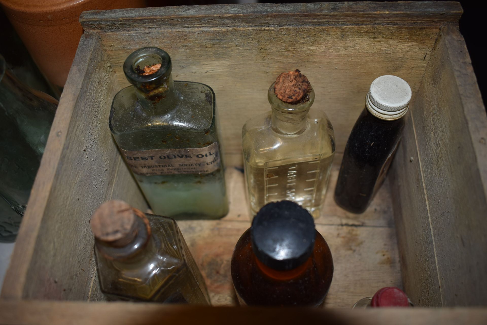 Small Wooden Box and Six Glass Bottles - Image 2 of 2