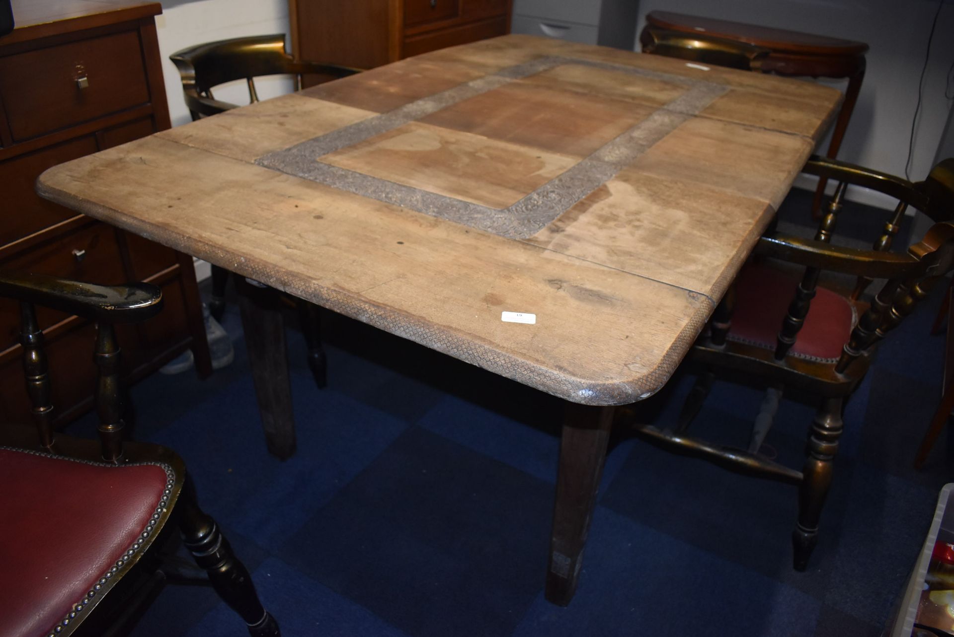 Extending Dining Table with Carved Detail to Legs and Top 42” wide 69” long