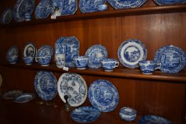 Shelf of Blue & White Pottery, etc.