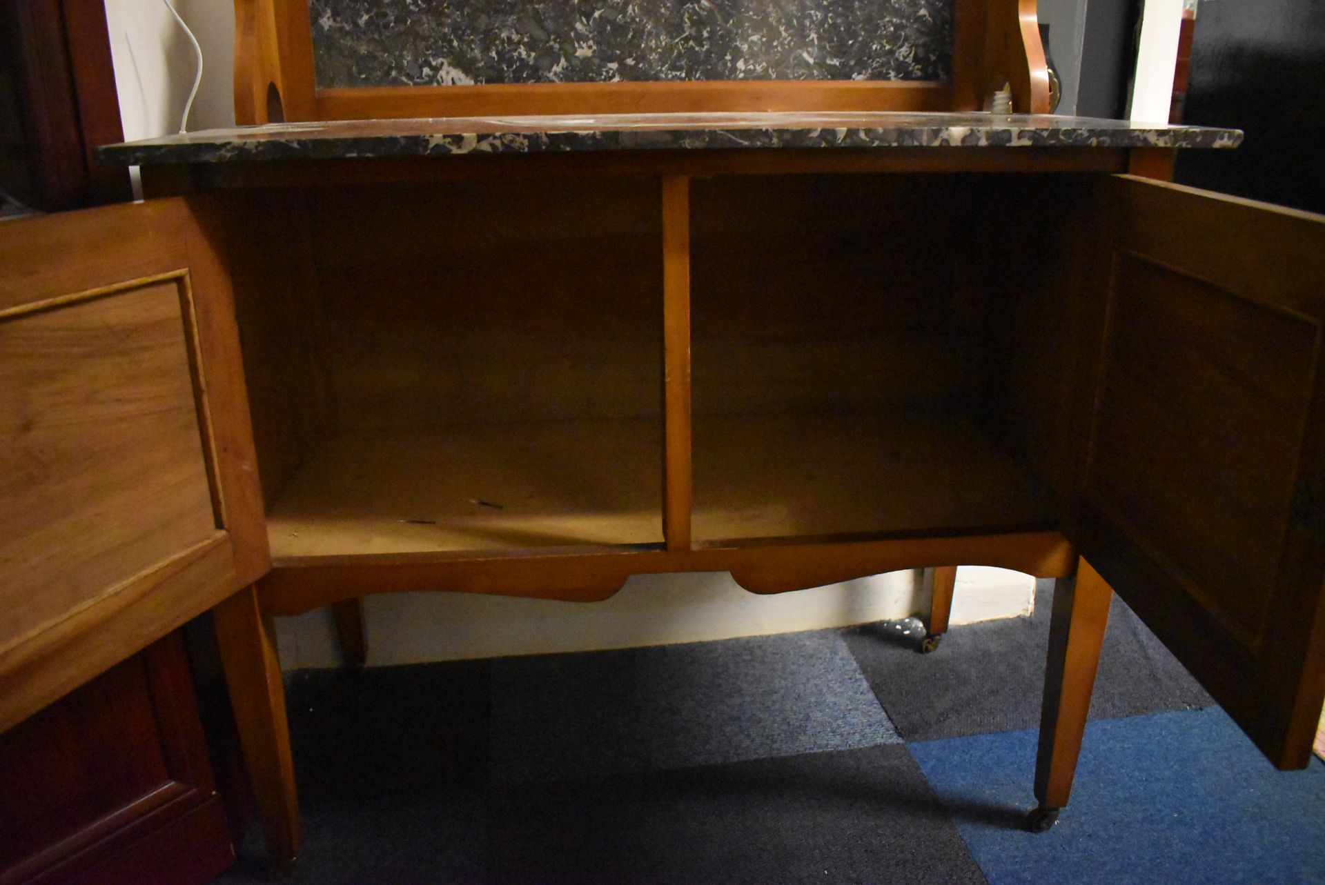 Washstand with Marble Top & Splashback, Two Doors, and Towel Rail - Image 3 of 4