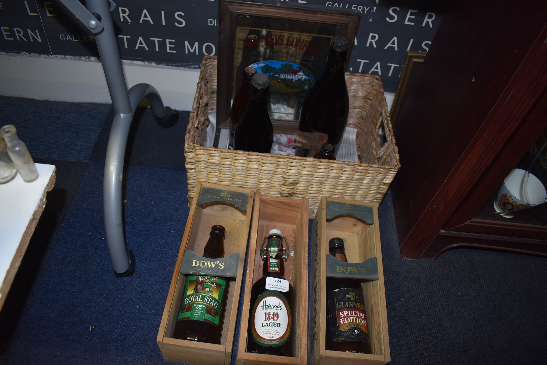 *Display Beer Bottles; Royal Stag, Harrod’s Larger, and Guinness Special Edition, plus a Basket