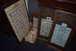 Four Framed Cigarette Card Collections and a Box of Loose Cards