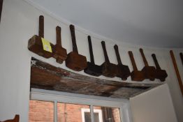 Items Above Window; Nine Vintage Wooden Mallets