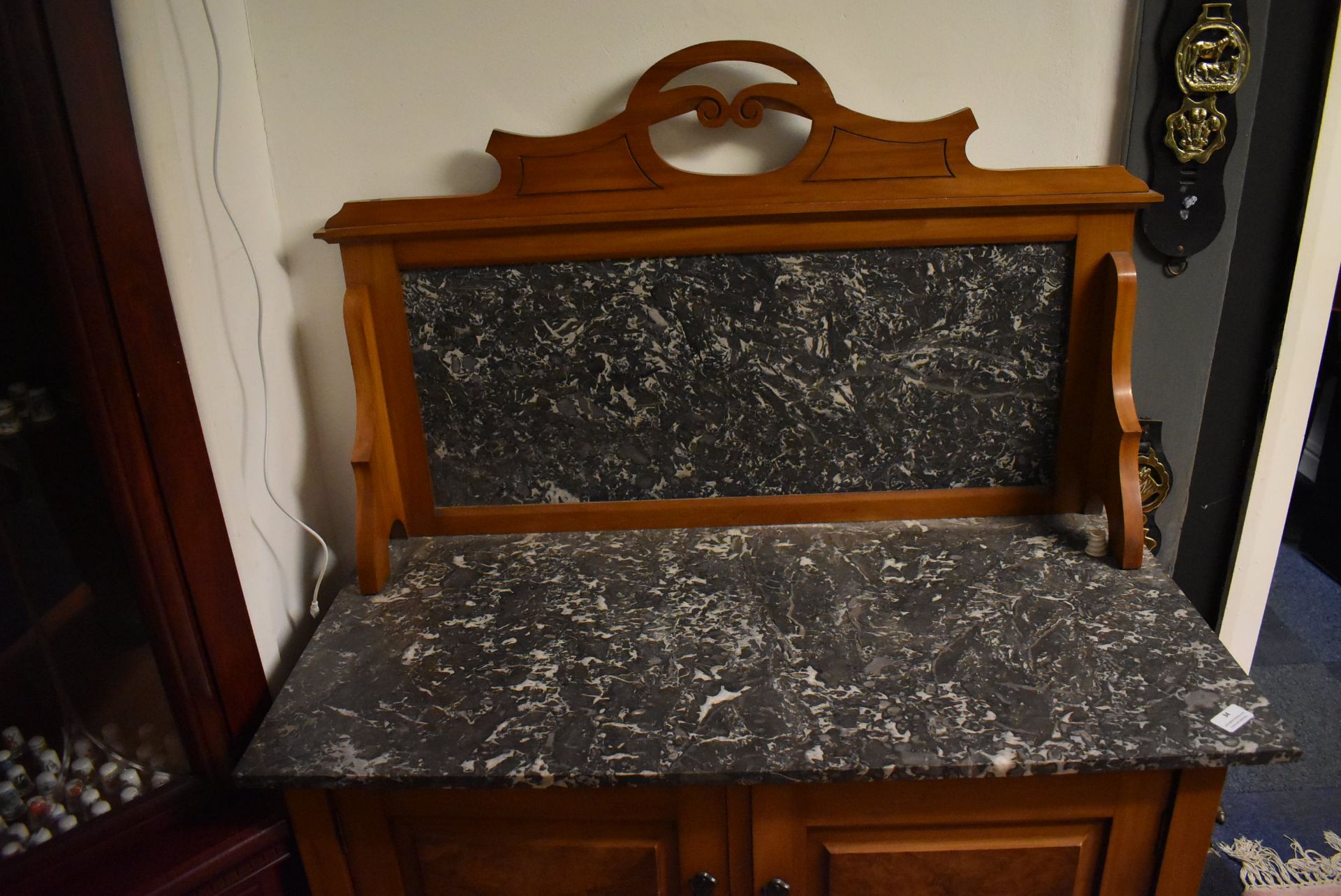 Washstand with Marble Top & Splashback, Two Doors, and Towel Rail - Image 2 of 4