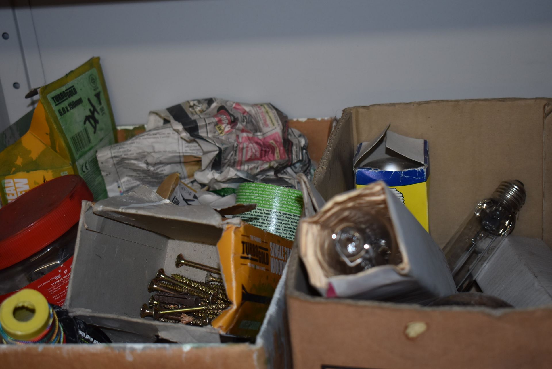 *Contents of Shelf to Include Box of Assorted Screws, Bulbs, Old Coal Scuttle, etc. - Image 2 of 3