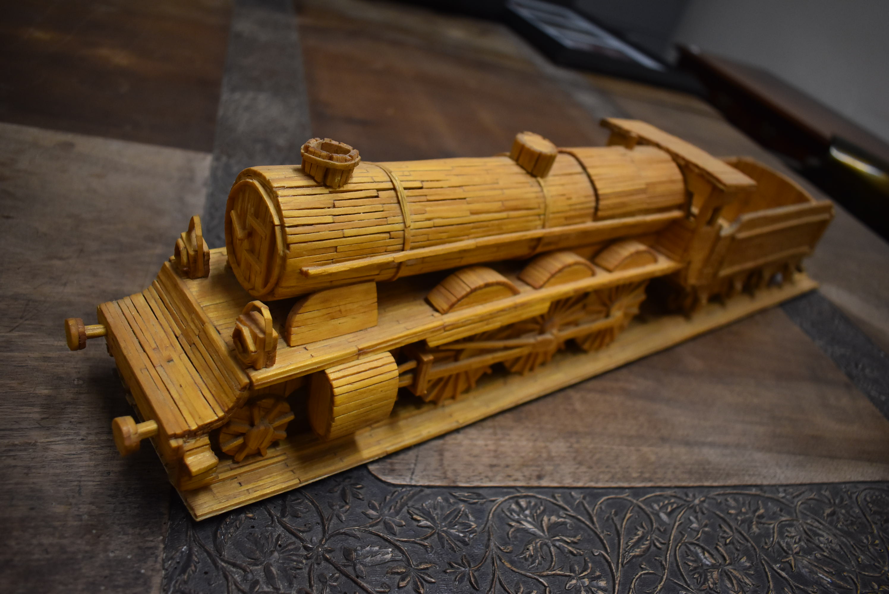 Three Handmade Matchstick Models; Vintage Car, Bus, and Steam Train - Image 9 of 12